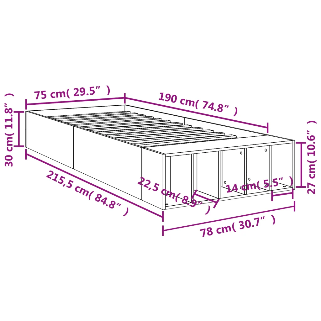 Letto singolo | Letto per adulti | Giroletto Rovere Fumo 75x190 cm in Legno Multistrato - Image 10