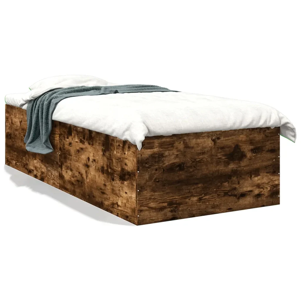 Letto singolo | Letto per adulti | Giroletto Rovere Fumo 75x190 cm in Legno Multistrato