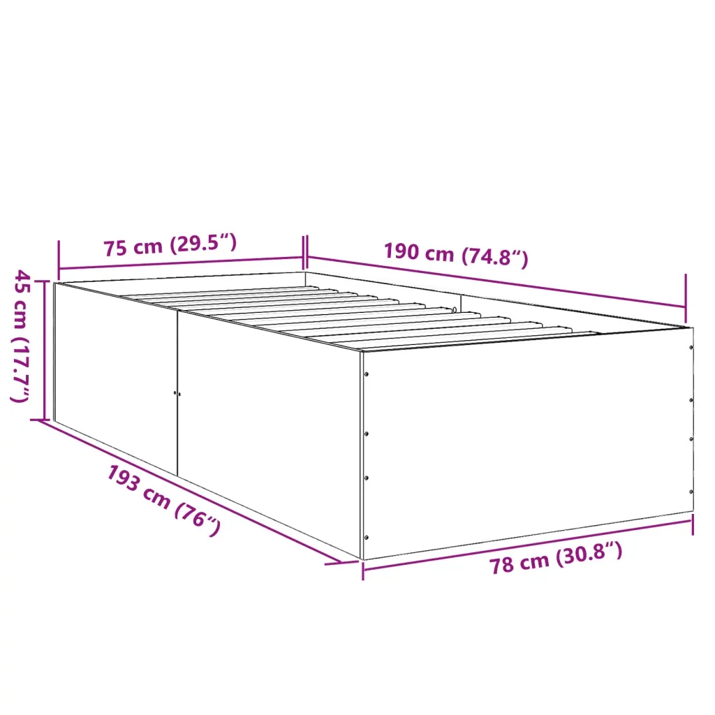 Letto singolo | Letto per adulti | Giroletto Rovere Fumo 75x190 cm in Legno Multistrato - Image 10