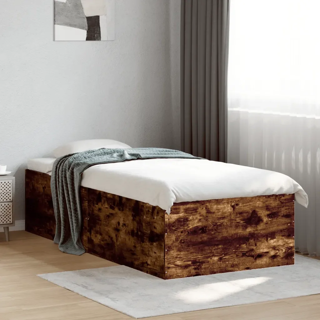 Letto singolo | Letto per adulti | Giroletto Rovere Fumo 75x190 cm in Legno Multistrato - Image 2