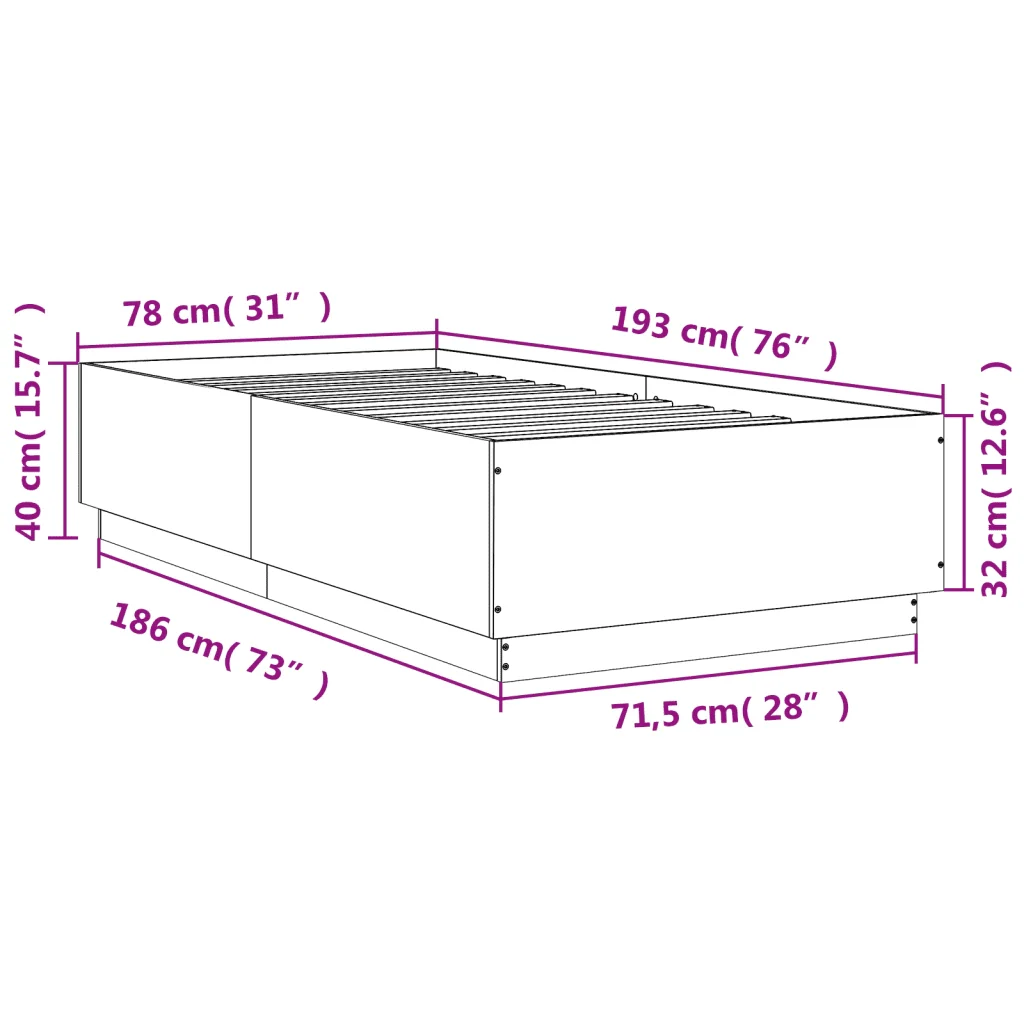 Letto singolo | Letto per adulti | Giroletto Rovere Fumo 75x190 cm in Legno Multistrato - Image 9