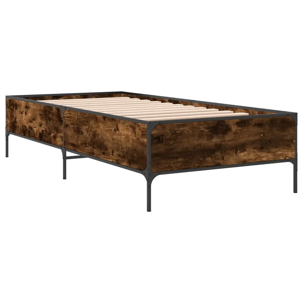 Letto singolo | Letto per adulti | Giroletto Rovere Fumo 75x190 cm in Legno Multistrato e Metallo - Image 6