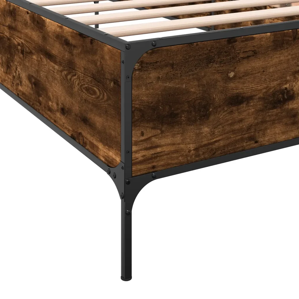 Letto singolo | Letto per adulti | Giroletto Rovere Fumo 75x190 cm in Legno Multistrato e Metallo - Image 7
