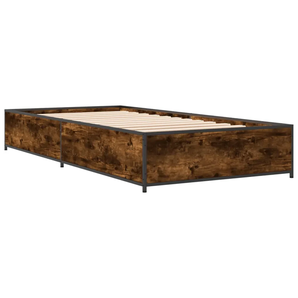 Letto singolo | Letto per adulti | Giroletto Rovere Fumo 75x190 cm in Legno Multistrato e Metallo - Image 3