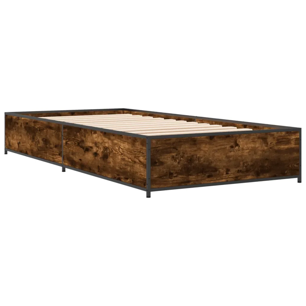 Letto singolo | Letto per adulti | Giroletto Rovere Fumo 75x190 cm in Legno Multistrato e Metallo - Image 6