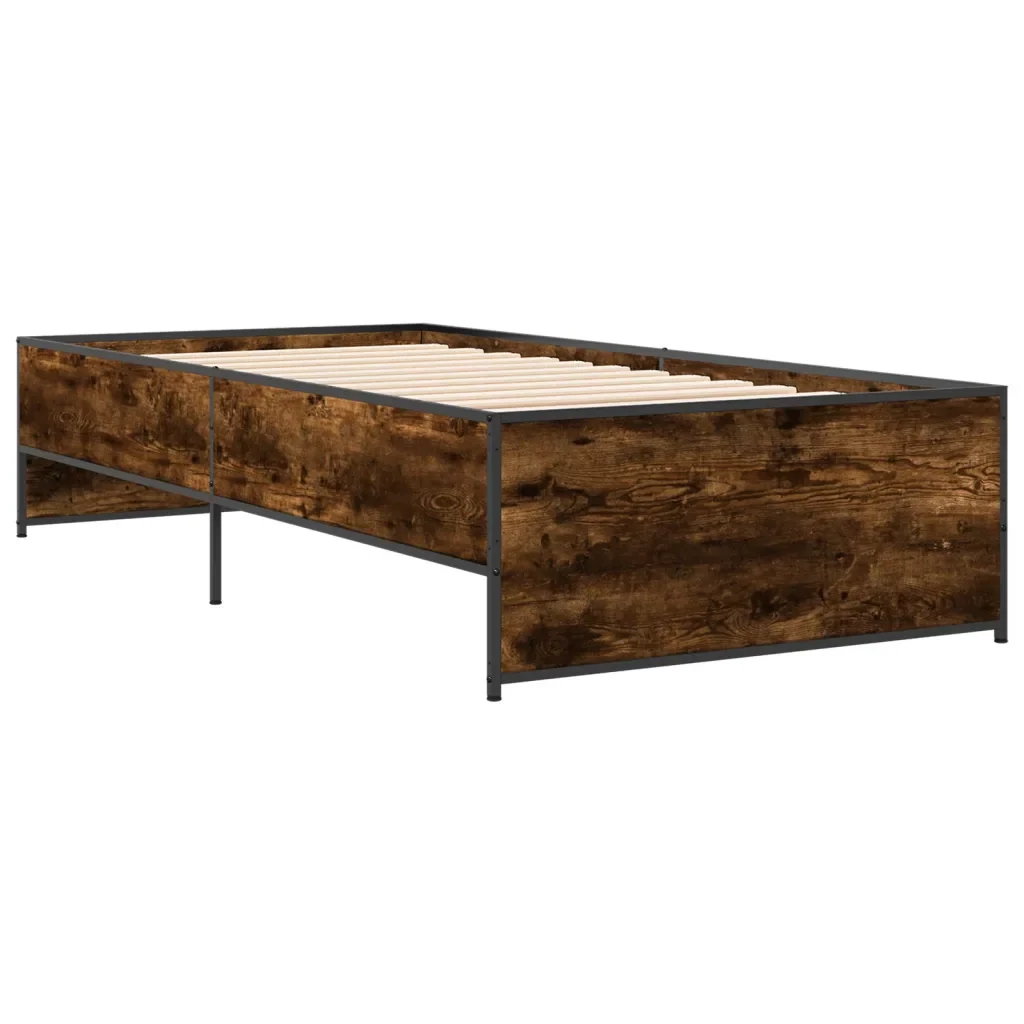 Letto singolo | Letto per adulti | Giroletto Rovere Fumo 75x190 cm in Legno Multistrato e Metallo - Image 6