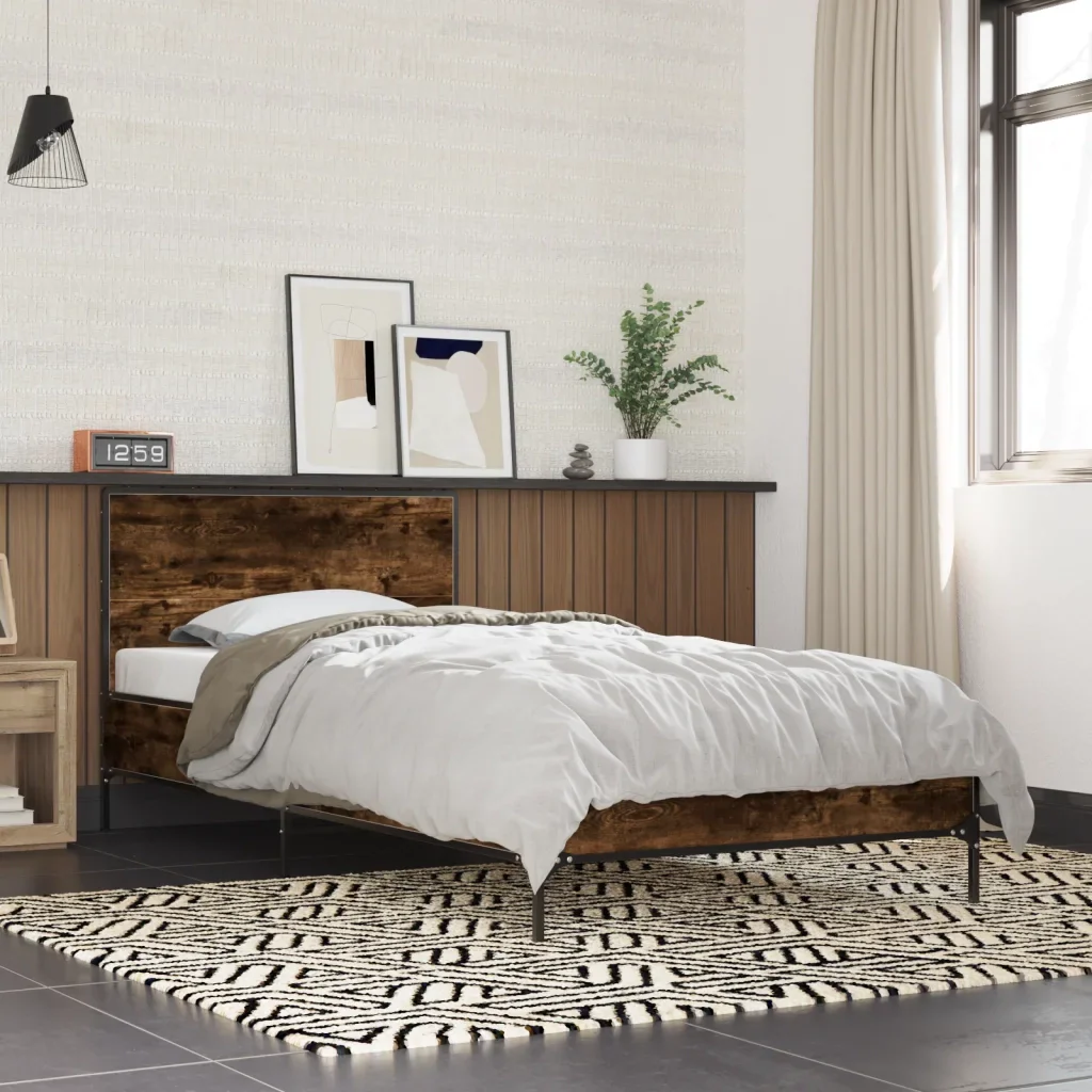 Letto singolo | Letto per adulti | Giroletto Rovere Fumo 75x190 cm in Legno Multistrato e Metallo - Image 2
