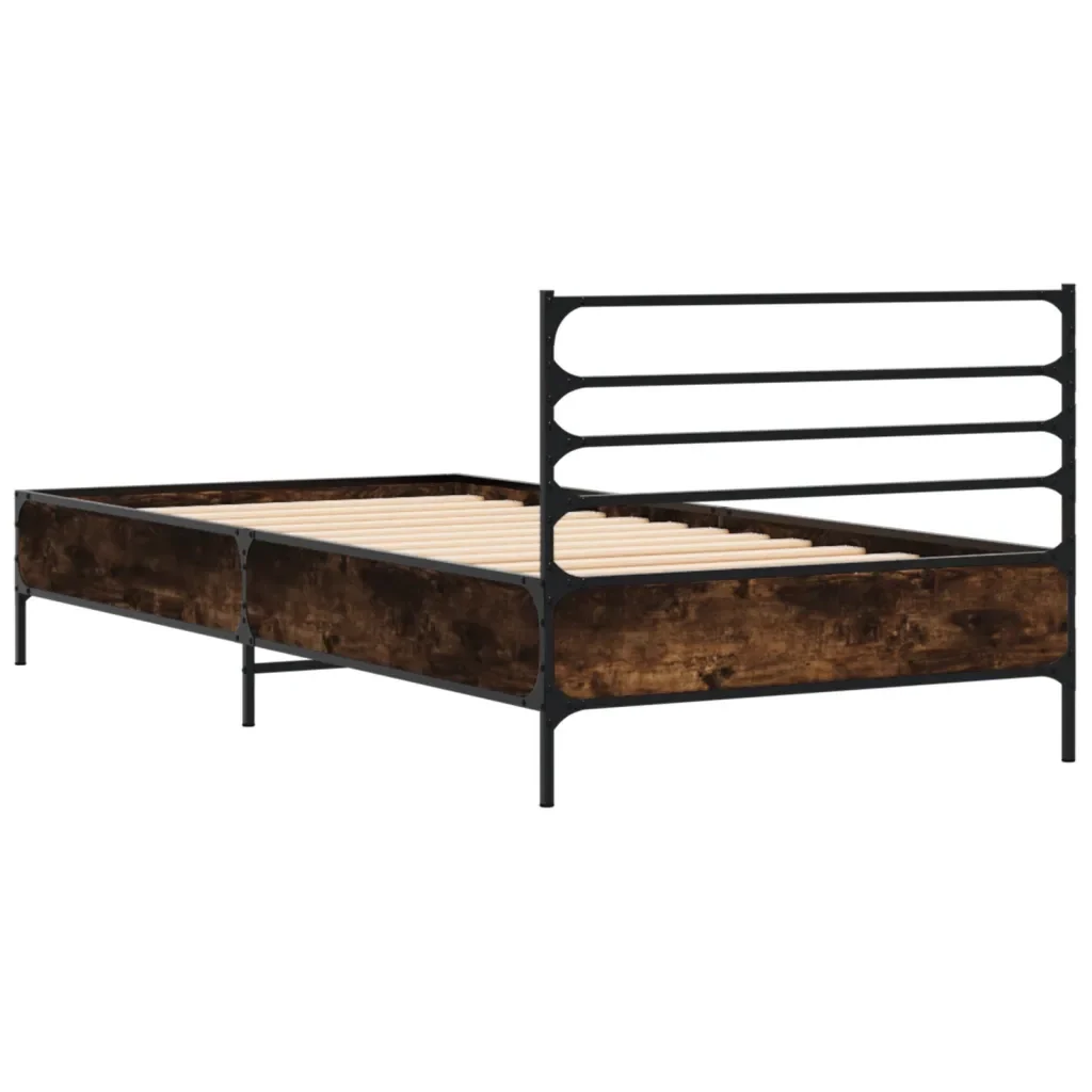 Letto singolo | Letto per adulti | Giroletto Rovere Fumo 75x190 cm in Legno Multistrato e Metallo - Image 6
