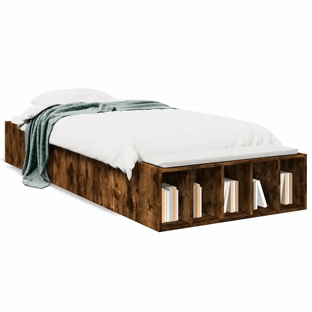 Letto singolo | Letto per adulti | Giroletto Rovere Fumo 90x190 cm in Legno Multistrato