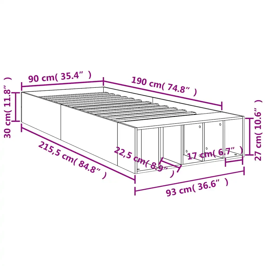 Letto singolo | Letto per adulti | Giroletto Rovere Fumo 90x190 cm in Legno Multistrato - Image 10