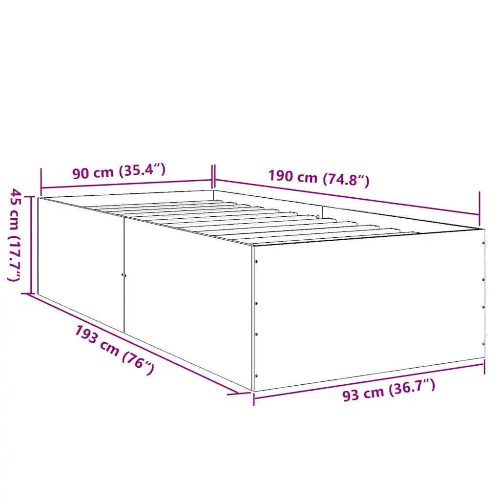 Letto singolo | Letto per adulti | Giroletto Rovere Fumo 90x190 cm in Legno Multistrato - Image 10