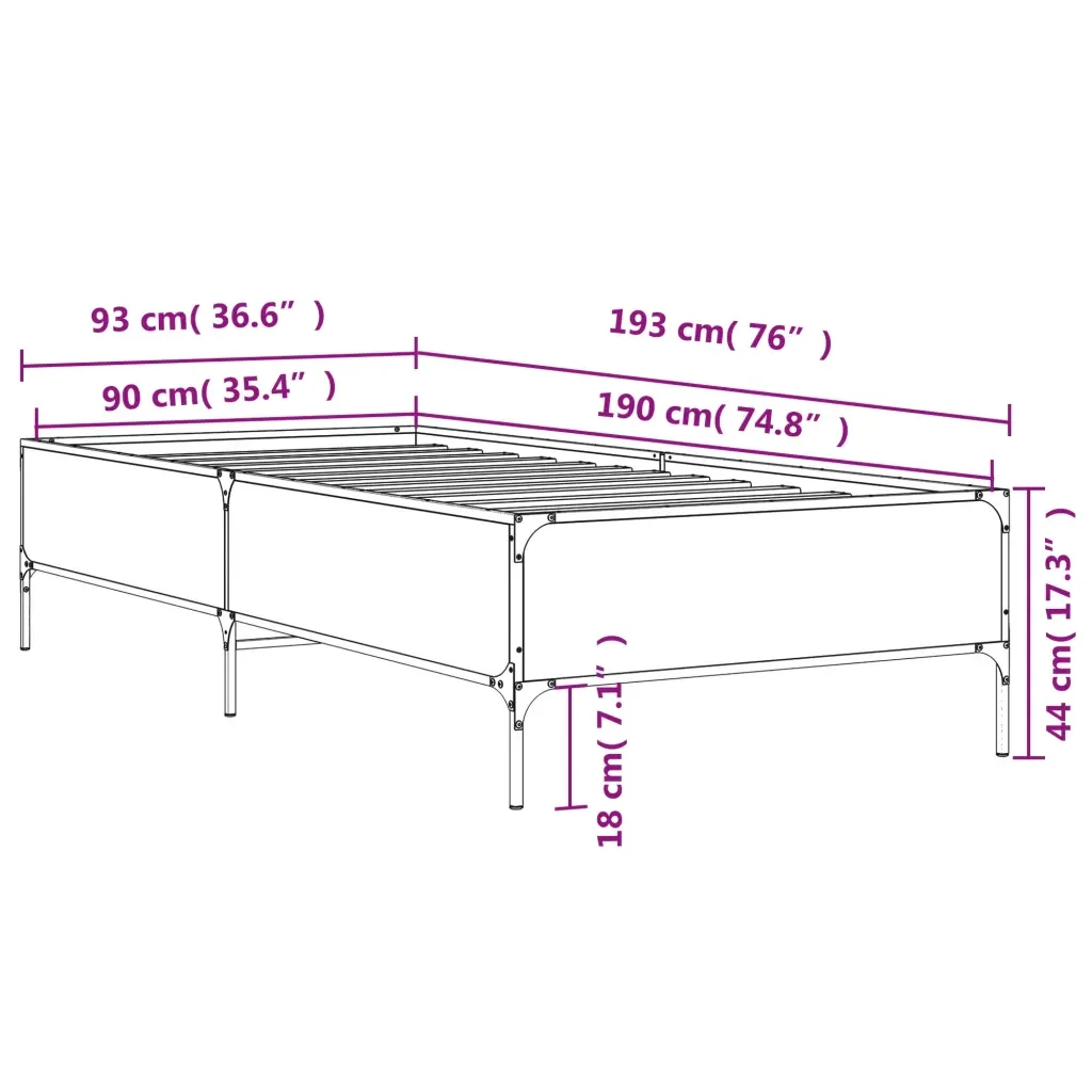 Letto singolo | Letto per adulti | Giroletto Rovere Fumo 90x190 cm in Legno Multistrato e Metallo - Image 9