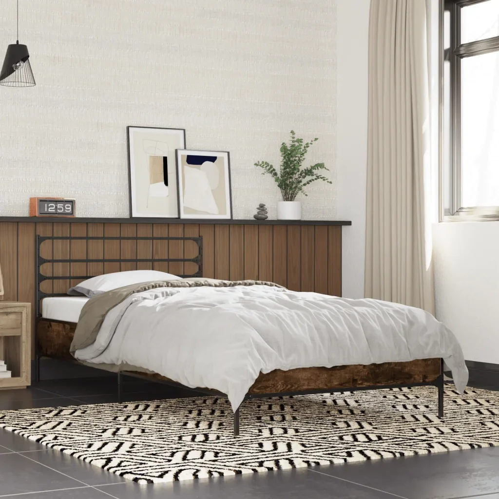 Letto singolo | Letto per adulti | Giroletto Rovere Fumo 90x190 cm in Legno Multistrato e Metallo - Image 2