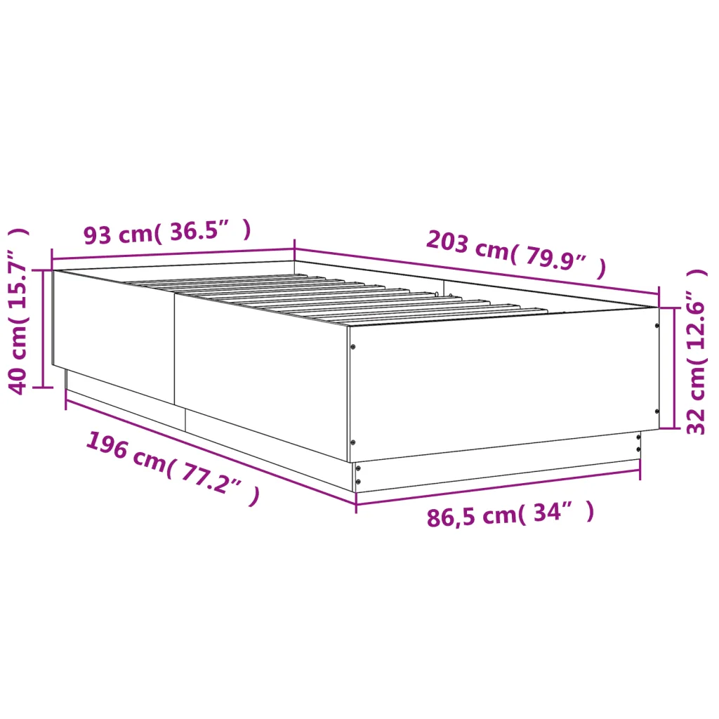 Letto singolo | Letto per adulti | Giroletto Rovere Fumo 90x200 cm in Legno Multistrato - Image 9