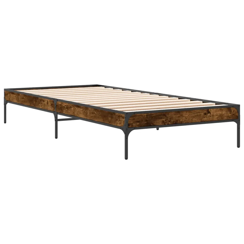 Letto singolo | Letto per adulti | Giroletto Rovere Fumo 90x200 cm in Legno Multistrato e Metallo - Image 4