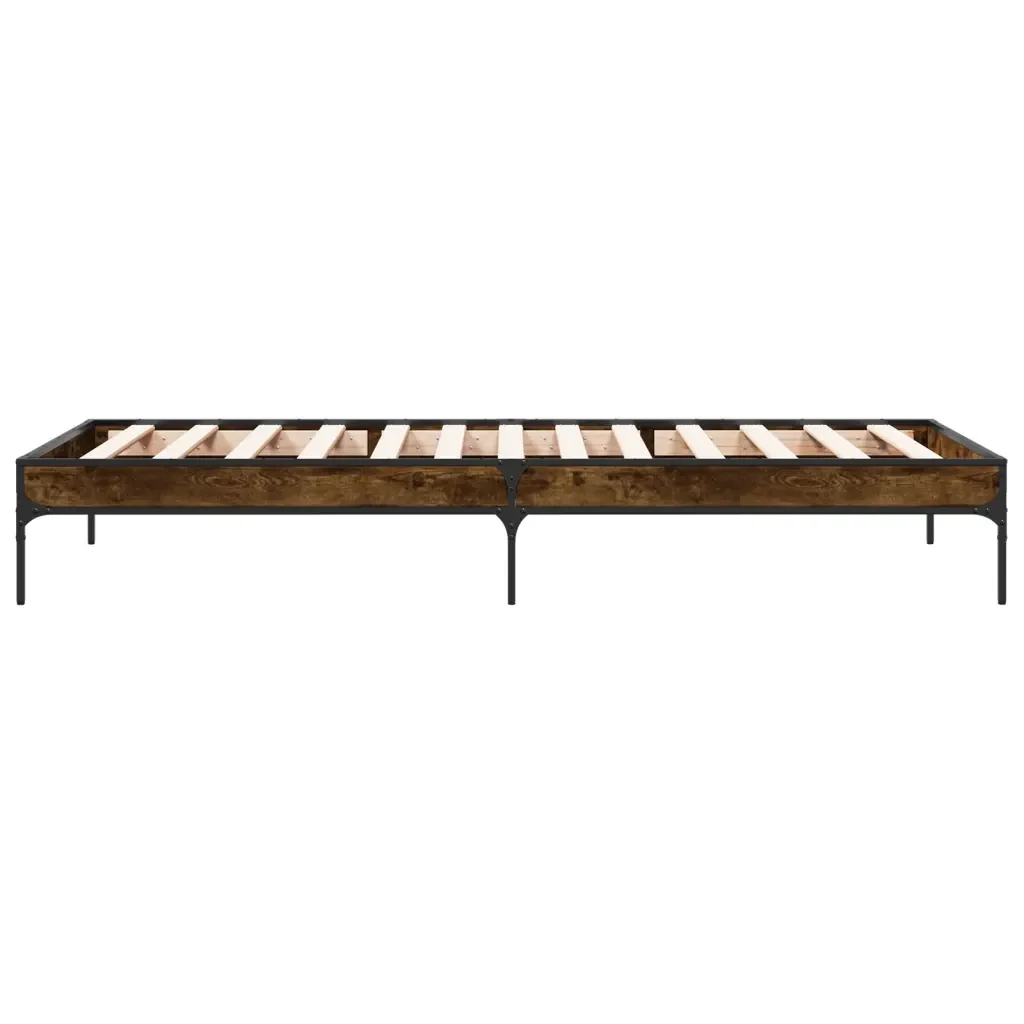 Letto singolo | Letto per adulti | Giroletto Rovere Fumo 90x200 cm in Legno Multistrato e Metallo - Image 5