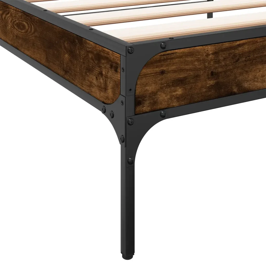 Letto singolo | Letto per adulti | Giroletto Rovere Fumo 90x200 cm in Legno Multistrato e Metallo - Image 7