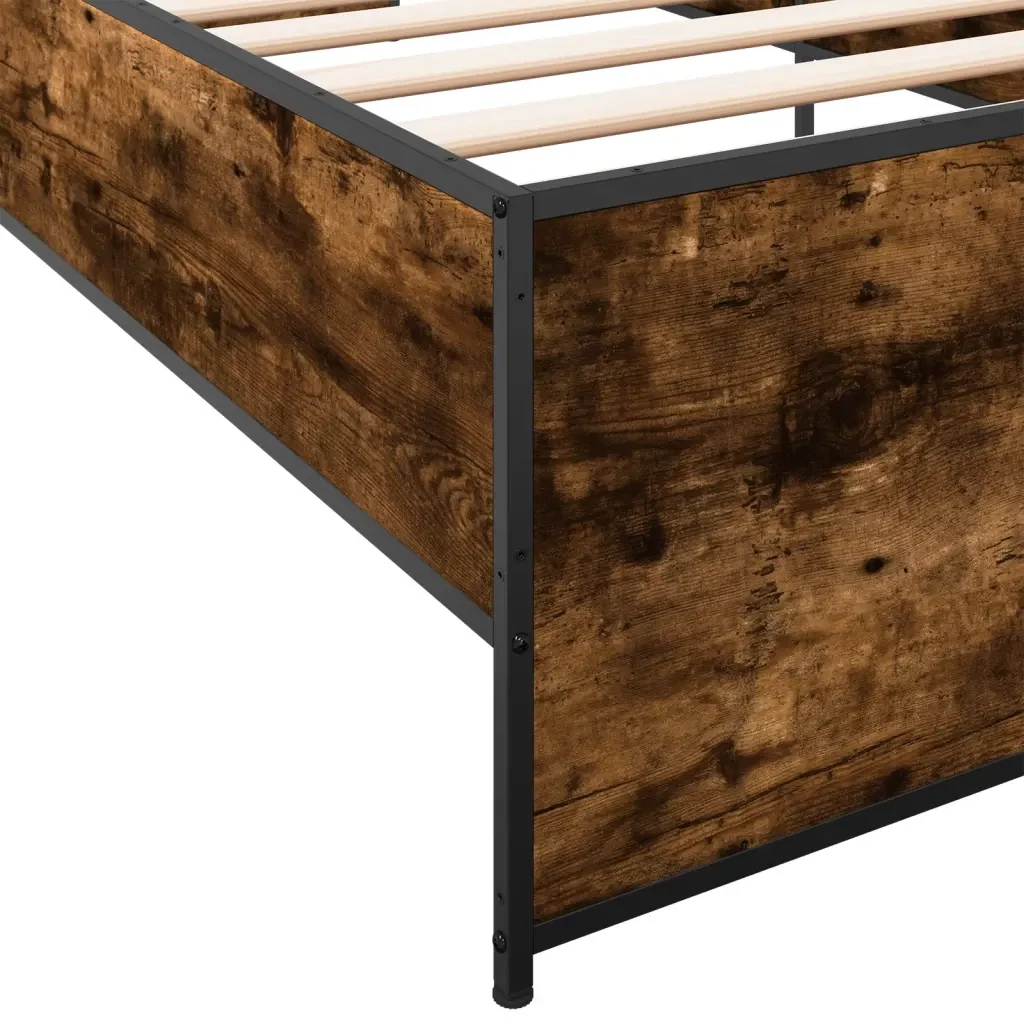 Letto singolo | Letto per adulti | Giroletto Rovere Fumo 90x200 cm in Legno Multistrato e Metallo - Image 7