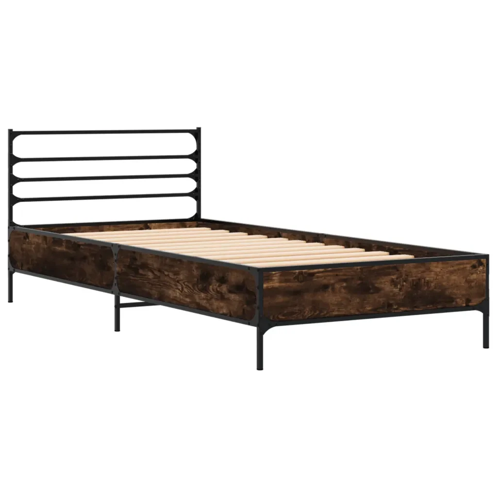 Letto singolo | Letto per adulti | Giroletto Rovere Fumo 90x200 cm in Legno Multistrato e Metallo - Image 4