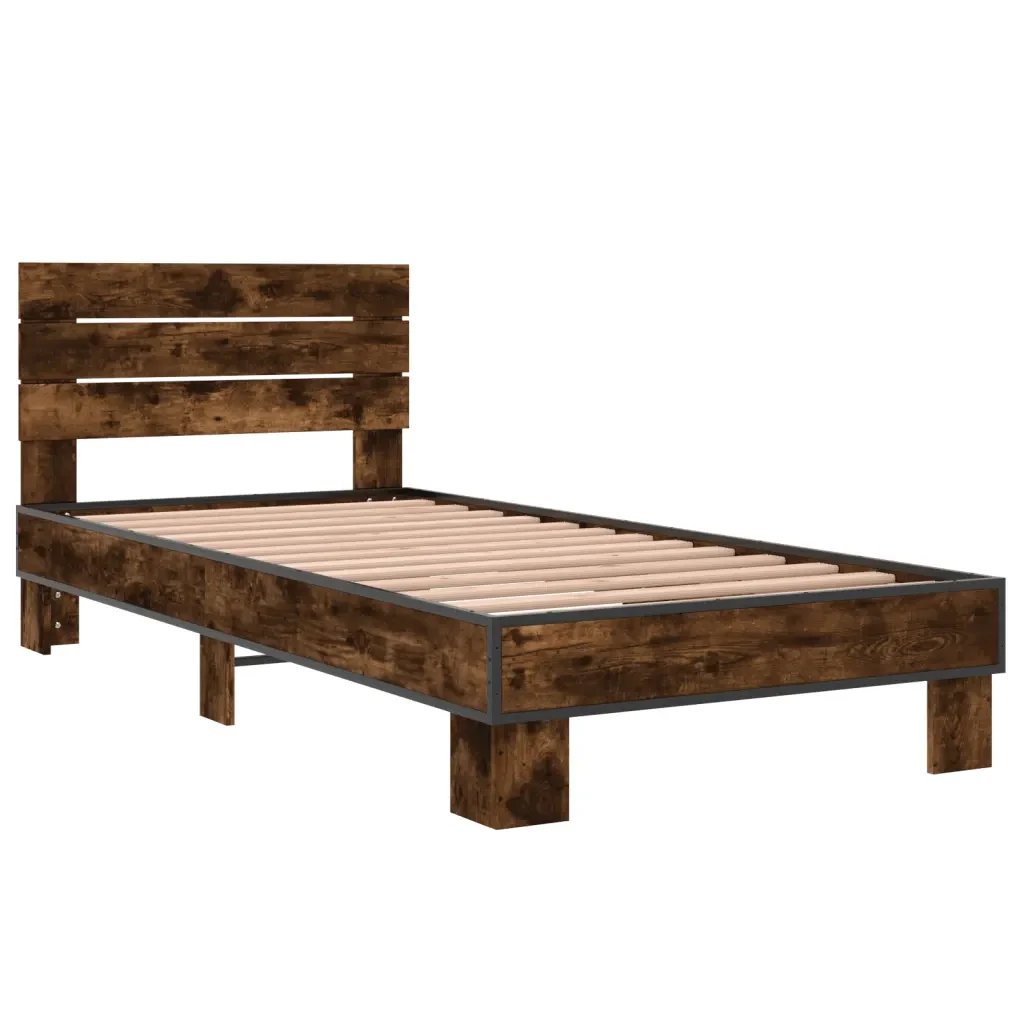 Letto singolo | Letto per adulti | Giroletto Rovere Fumo 90x200 cm in Legno Multistrato e Metallo - Image 3