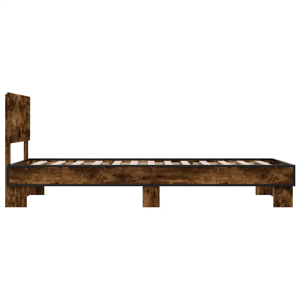 Letto singolo | Letto per adulti | Giroletto Rovere Fumo 90x200 cm in Legno Multistrato e Metallo - Image 5