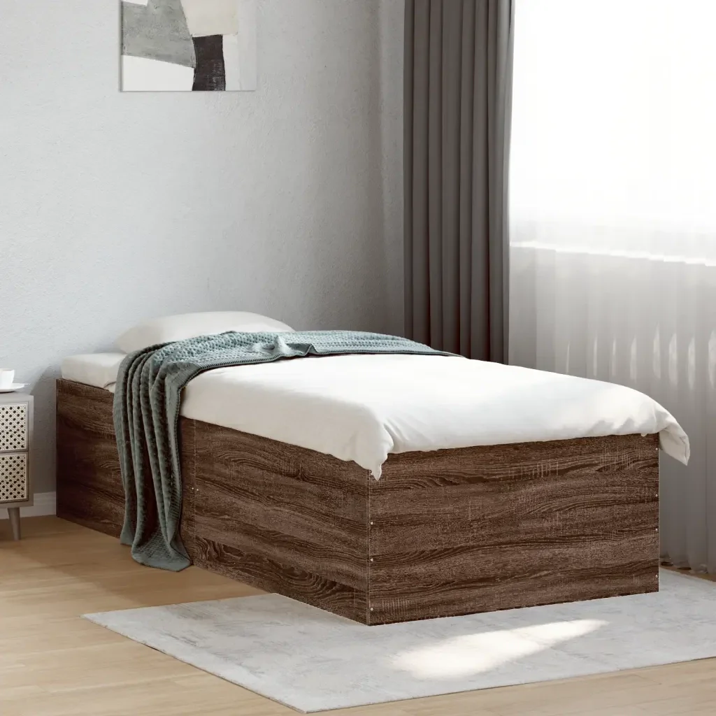 Letto singolo | Letto per adulti | Giroletto Rovere Marrone 100x200 cm in Legno Multistrato - Image 2