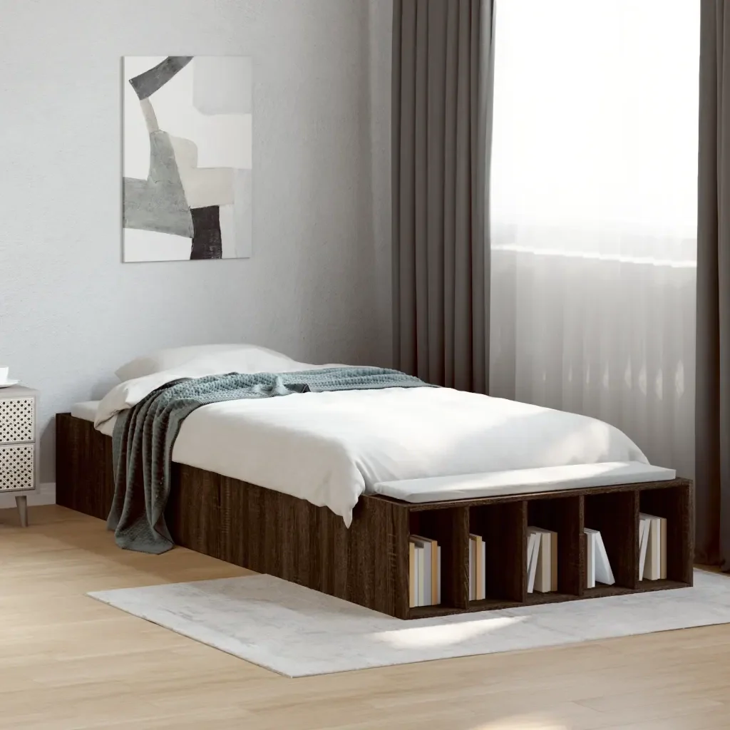 Letto singolo | Letto per adulti | Giroletto Rovere Marrone 100x200 cm in Legno Multistrato - Image 2