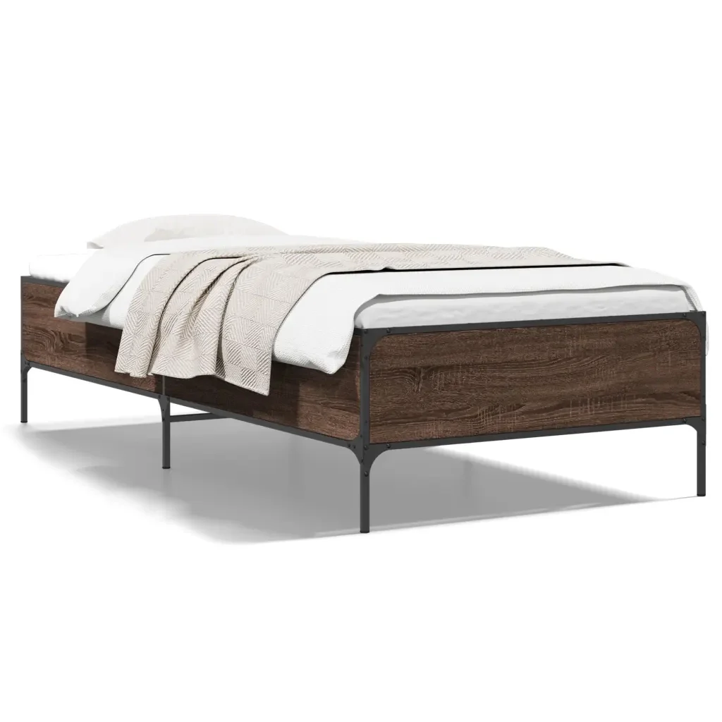 Letto singolo | Letto per adulti | Giroletto Rovere Marrone 100x200 cm Legno Multistrato e Metallo