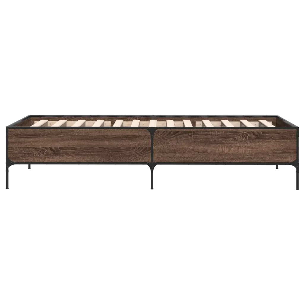 Letto singolo | Letto per adulti | Giroletto Rovere Marrone 100x200 cm Legno Multistrato e Metallo - Image 5