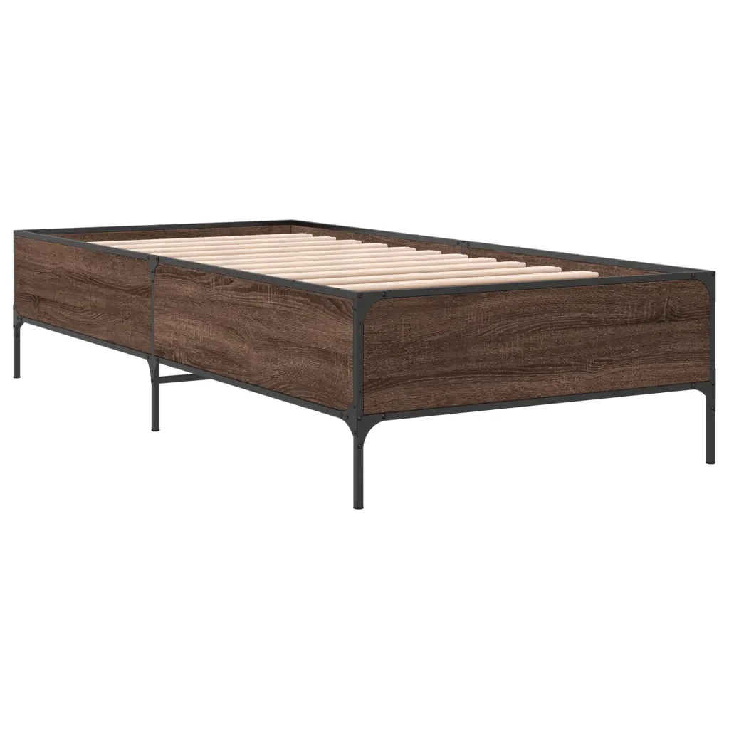 Letto singolo | Letto per adulti | Giroletto Rovere Marrone 100x200 cm Legno Multistrato e Metallo - Image 6