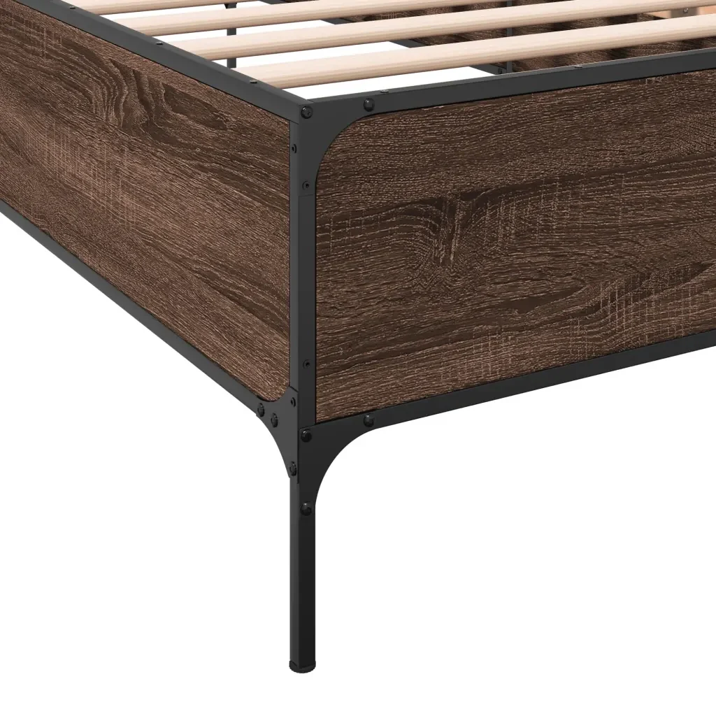 Letto singolo | Letto per adulti | Giroletto Rovere Marrone 100x200 cm Legno Multistrato e Metallo - Image 7