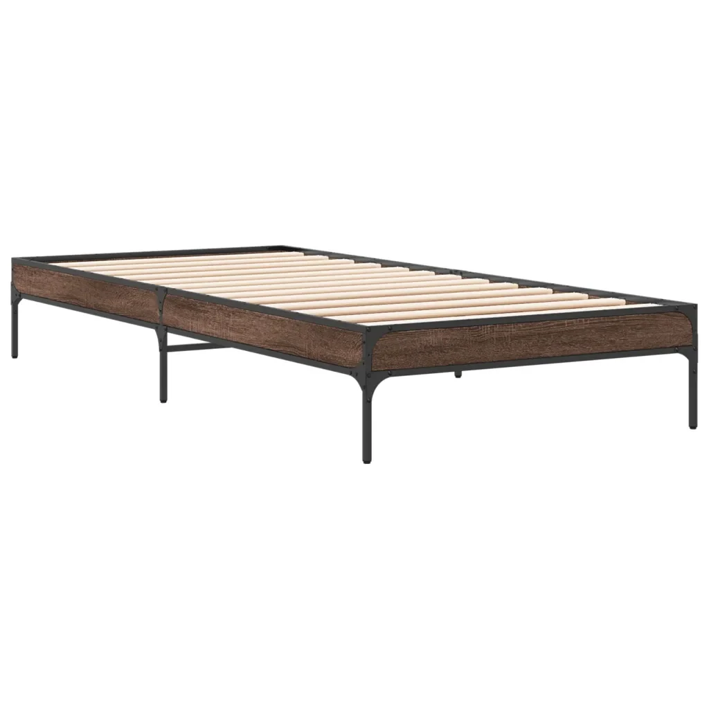 Letto singolo | Letto per adulti | Giroletto Rovere Marrone 100x200 cm Legno Multistrato e Metallo - Image 3