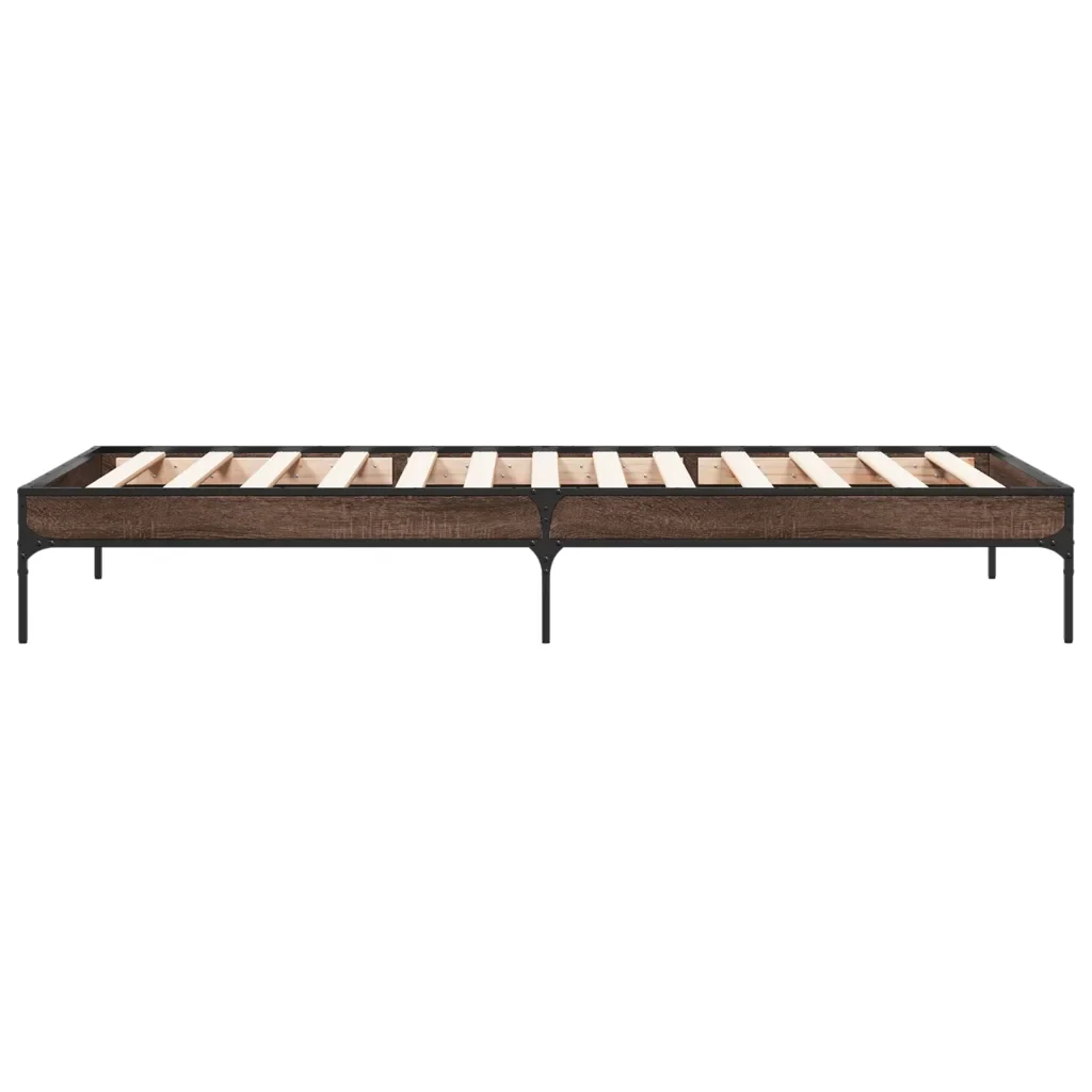 Letto singolo | Letto per adulti | Giroletto Rovere Marrone 100x200 cm Legno Multistrato e Metallo - Image 5
