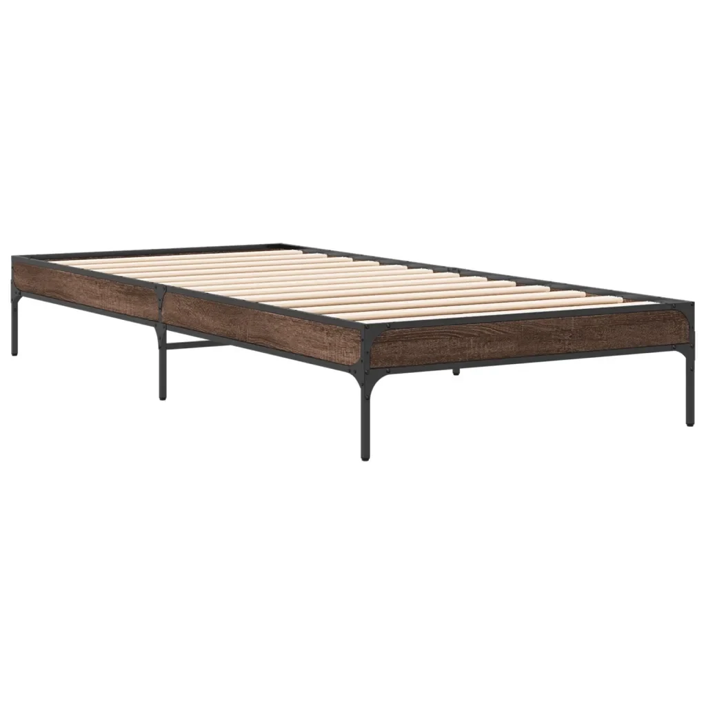 Letto singolo | Letto per adulti | Giroletto Rovere Marrone 100x200 cm Legno Multistrato e Metallo - Image 6