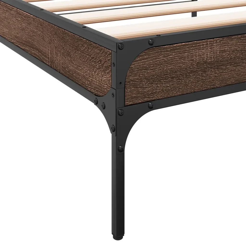 Letto singolo | Letto per adulti | Giroletto Rovere Marrone 100x200 cm Legno Multistrato e Metallo - Image 7