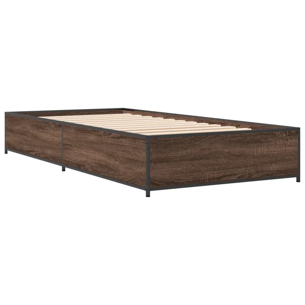 Letto singolo | Letto per adulti | Giroletto Rovere Marrone 100x200 cm Legno Multistrato e Metallo - Image 3