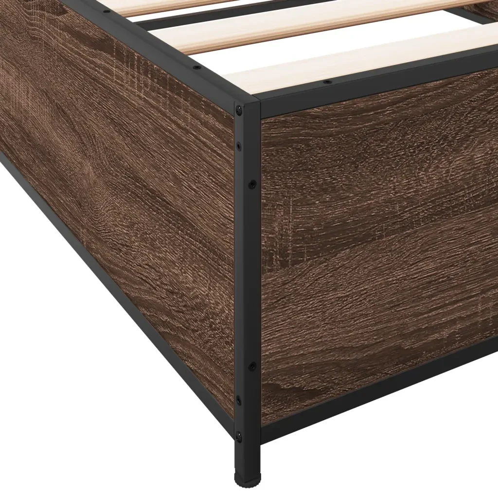 Letto singolo | Letto per adulti | Giroletto Rovere Marrone 100x200 cm Legno Multistrato e Metallo - Image 7