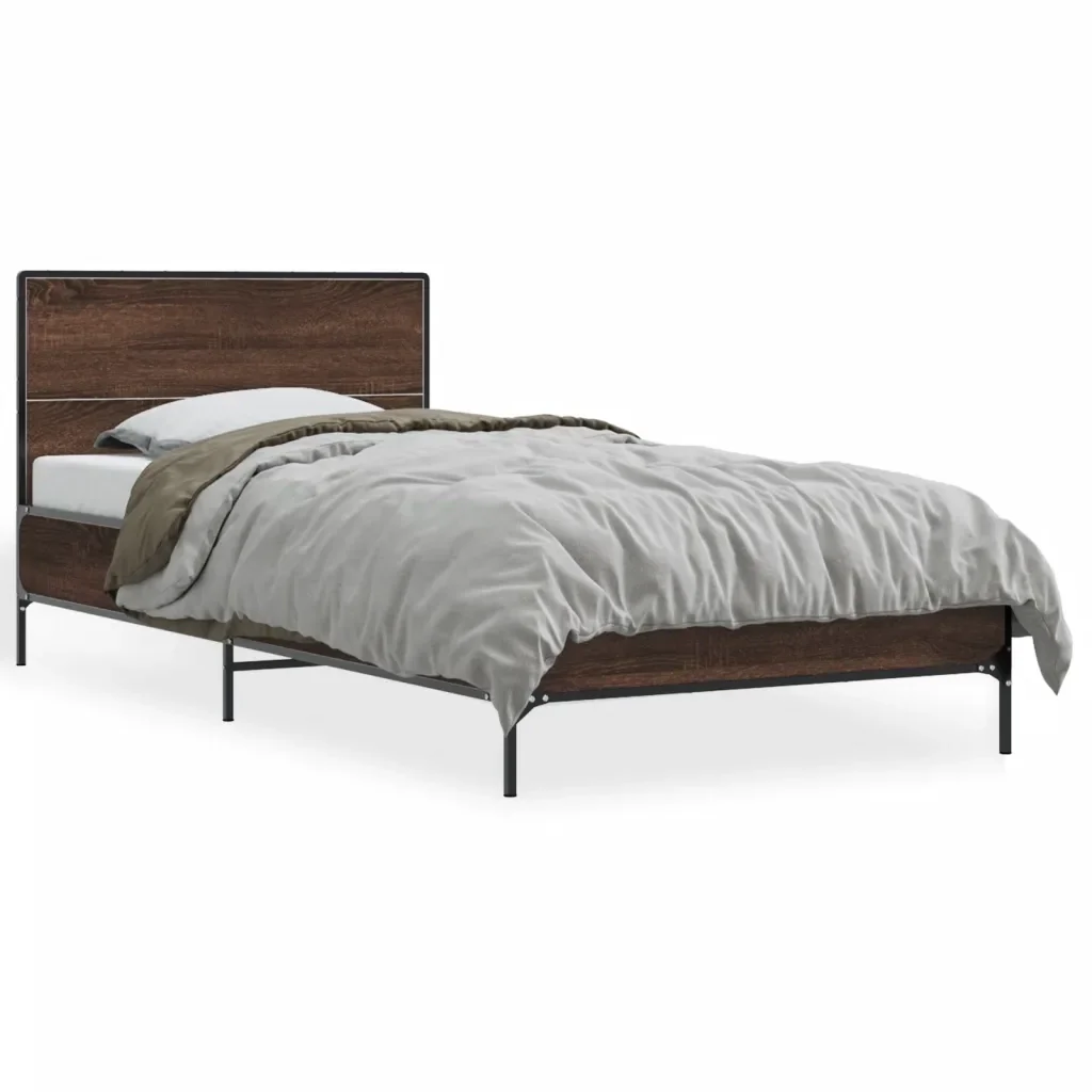 Letto singolo | Letto per adulti | Giroletto Rovere Marrone 100x200 cm Legno Multistrato e Metallo