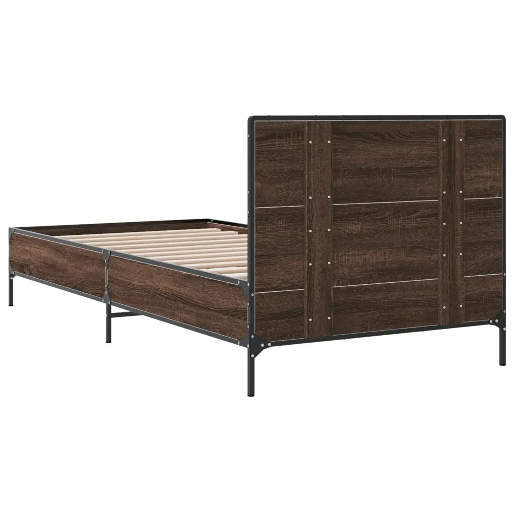 Letto singolo | Letto per adulti | Giroletto Rovere Marrone 100x200 cm Legno Multistrato e Metallo - Image 6