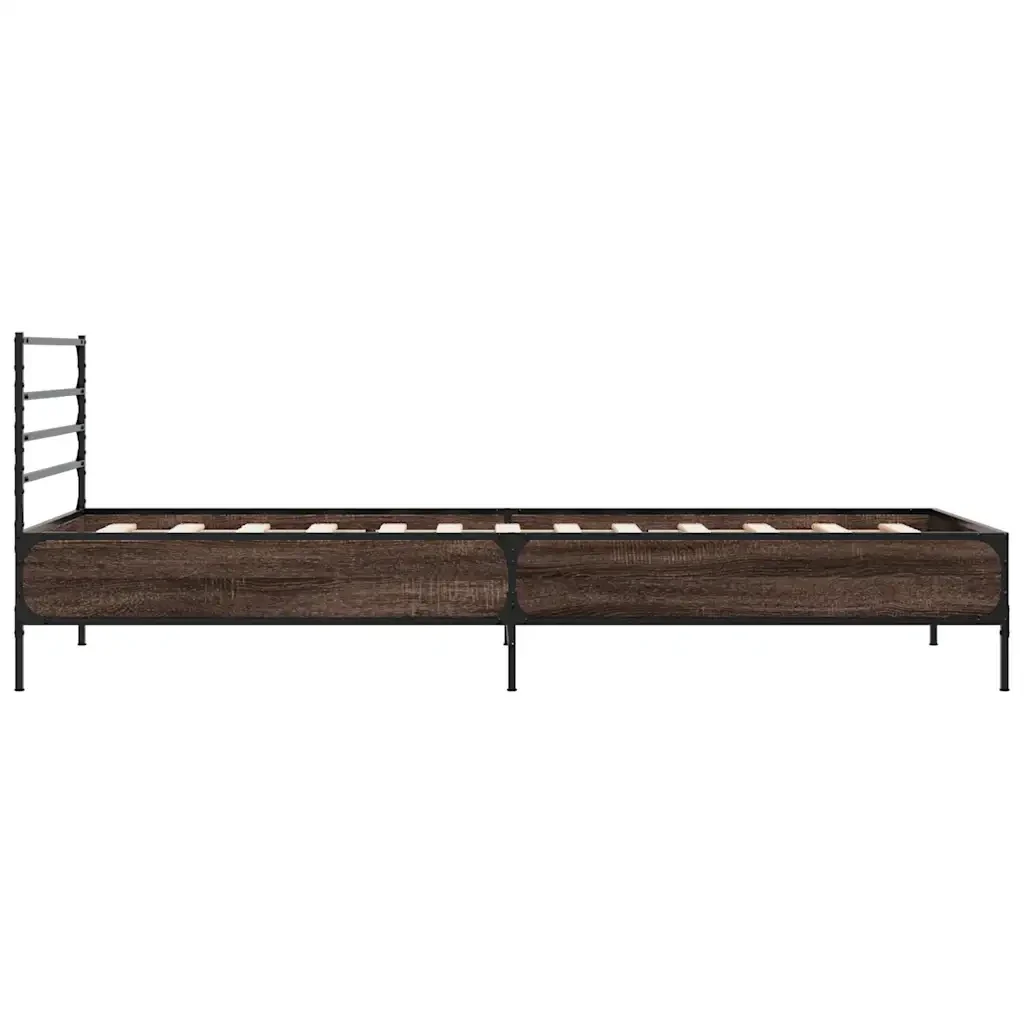 Letto singolo | Letto per adulti | Giroletto Rovere Marrone 100x200 cm Legno Multistrato e Metallo - Image 5