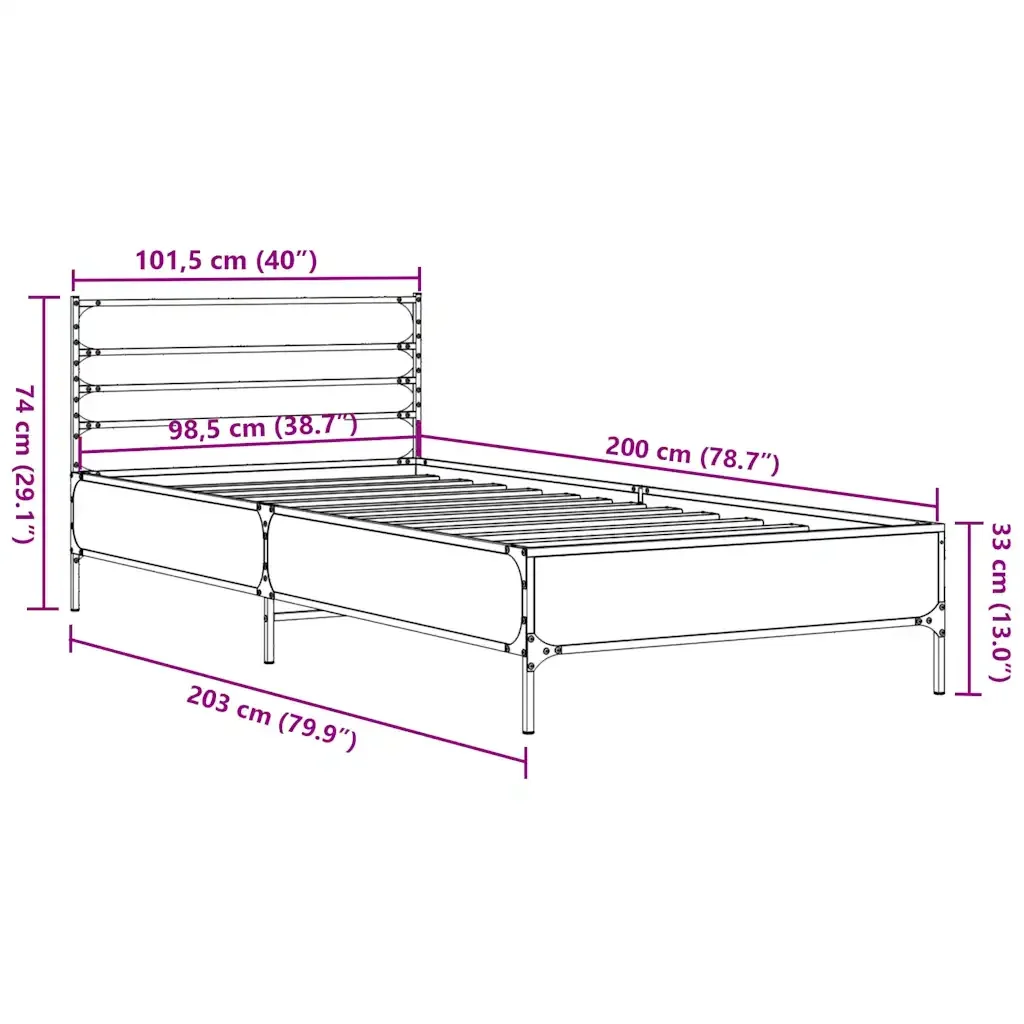 Letto singolo | Letto per adulti | Giroletto Rovere Marrone 100x200 cm Legno Multistrato e Metallo - Image 9