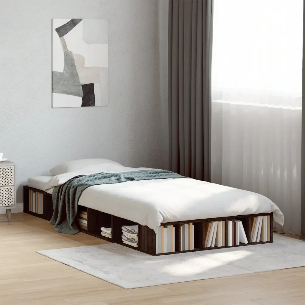Letto singolo | Letto per adulti | Giroletto Rovere Marrone 75x190 cm in Legno Multistrato - Image 2