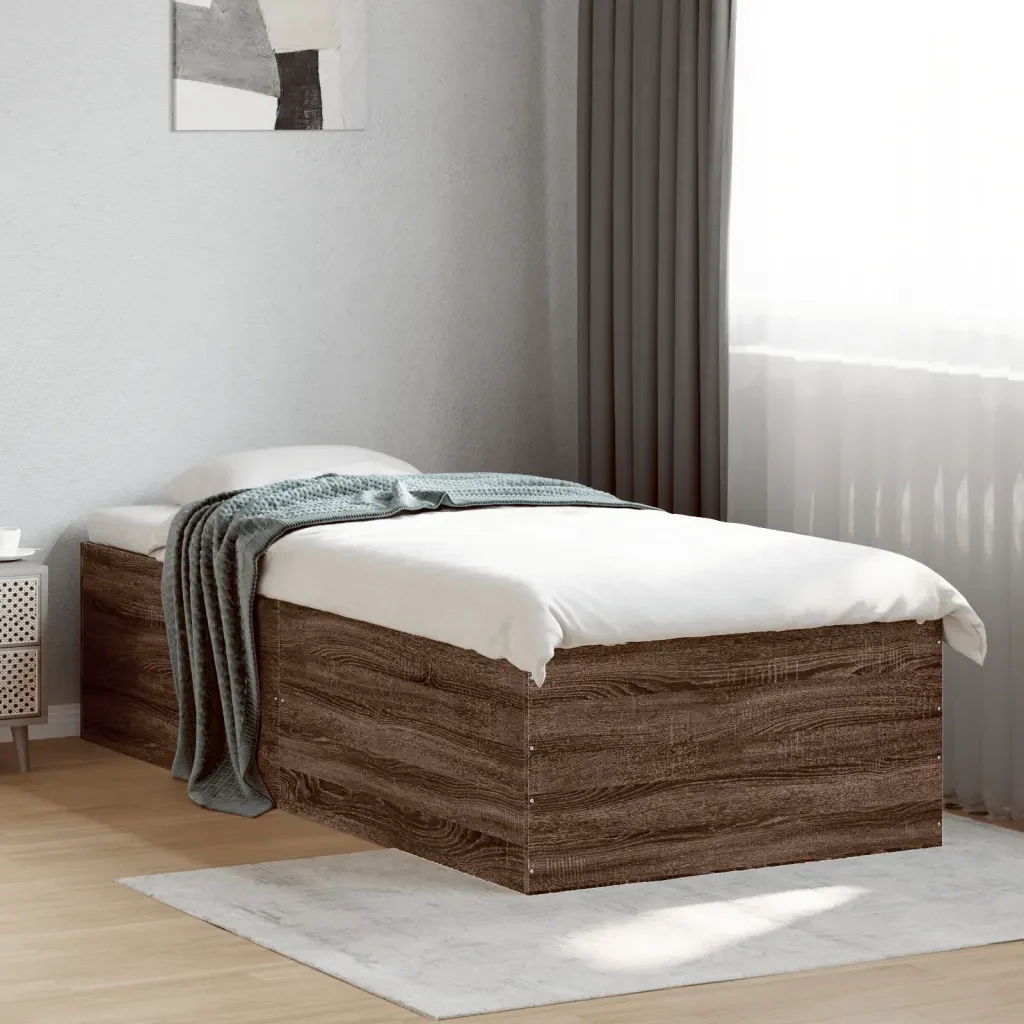 Letto singolo | Letto per adulti | Giroletto Rovere Marrone 75x190 cm in Legno Multistrato - Image 2