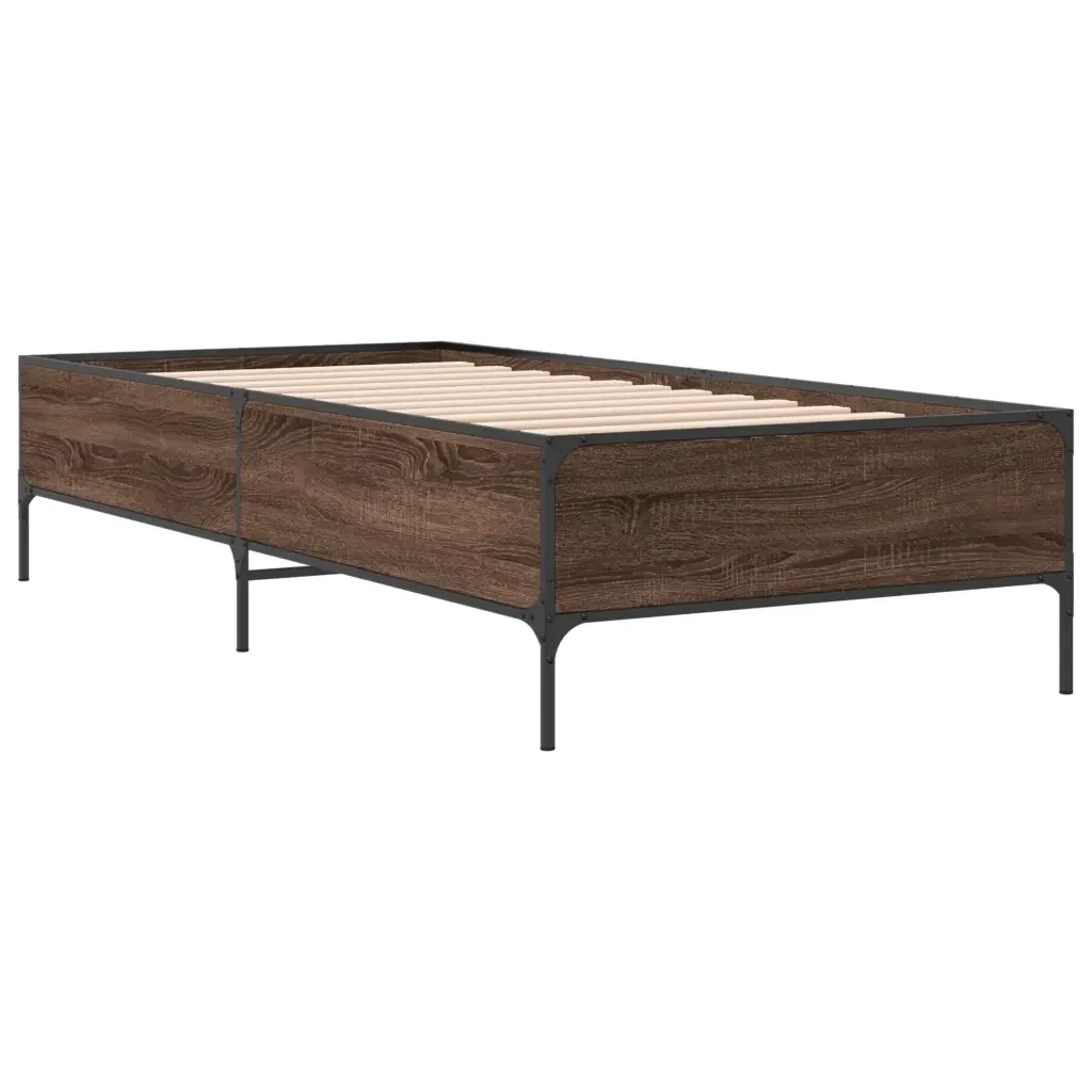 Letto singolo | Letto per adulti | Giroletto Rovere Marrone 75x190 cm Legno Multistrato e Metallo - Image 3