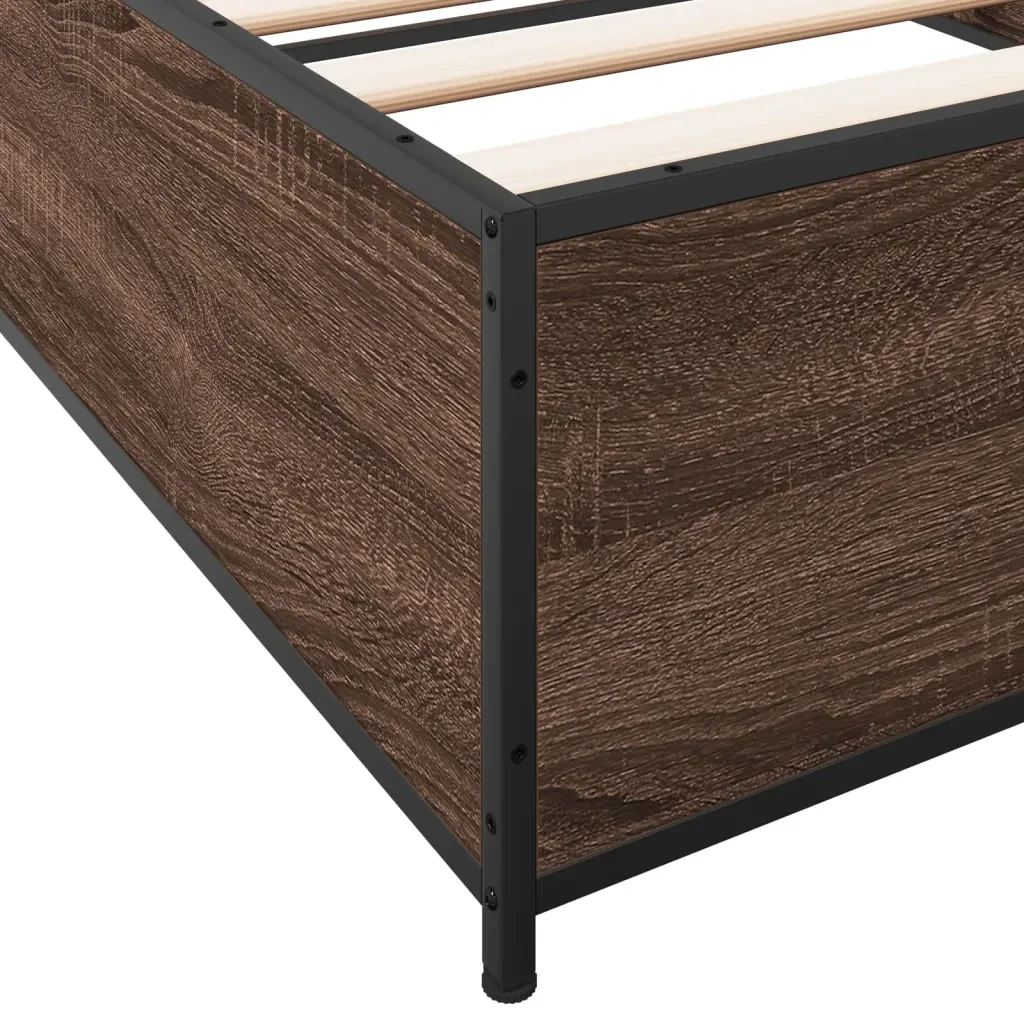 Letto singolo | Letto per adulti | Giroletto Rovere Marrone 75x190 cm Legno Multistrato e Metallo - Image 7
