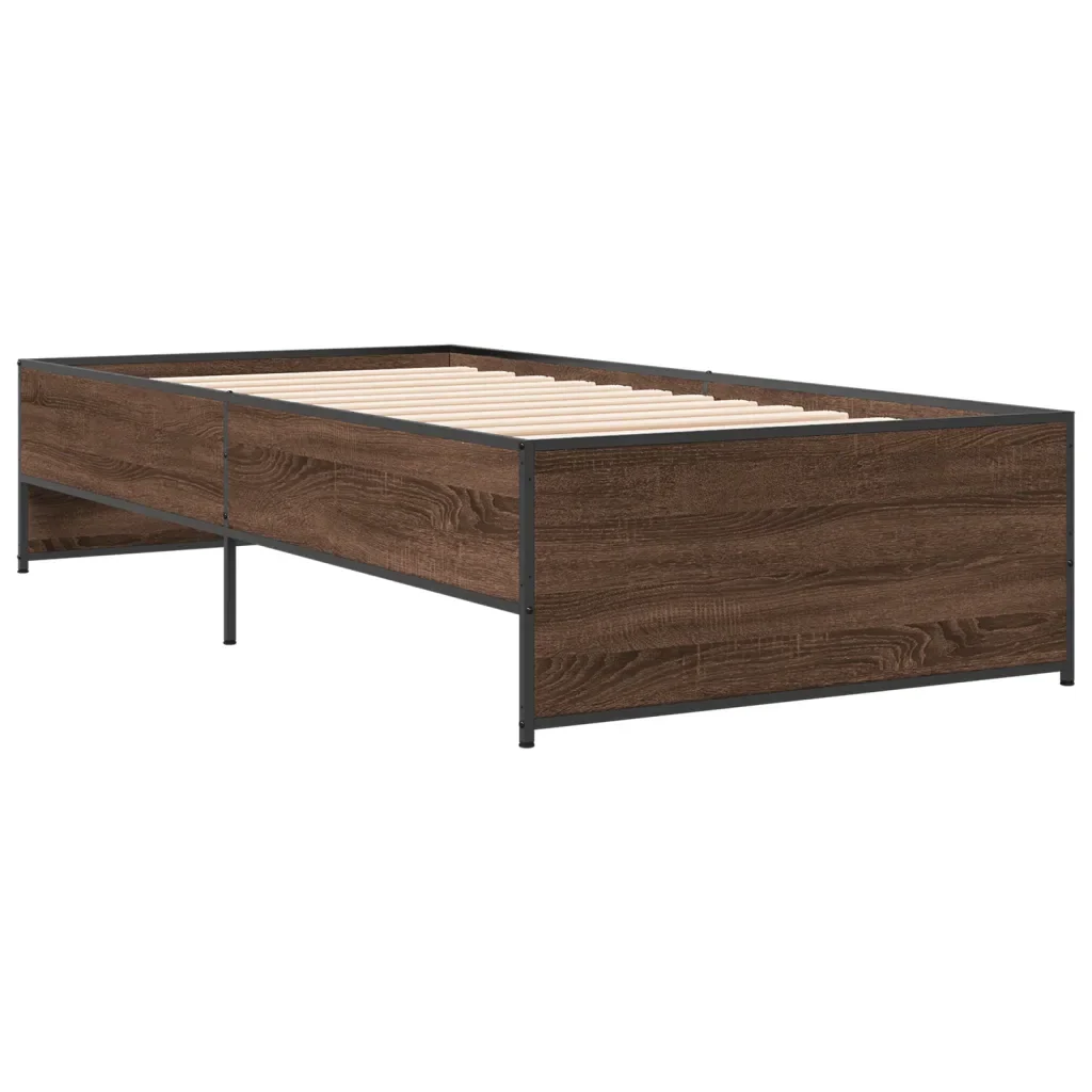 Letto singolo | Letto per adulti | Giroletto Rovere Marrone 75x190 cm Legno Multistrato e Metallo - Image 4