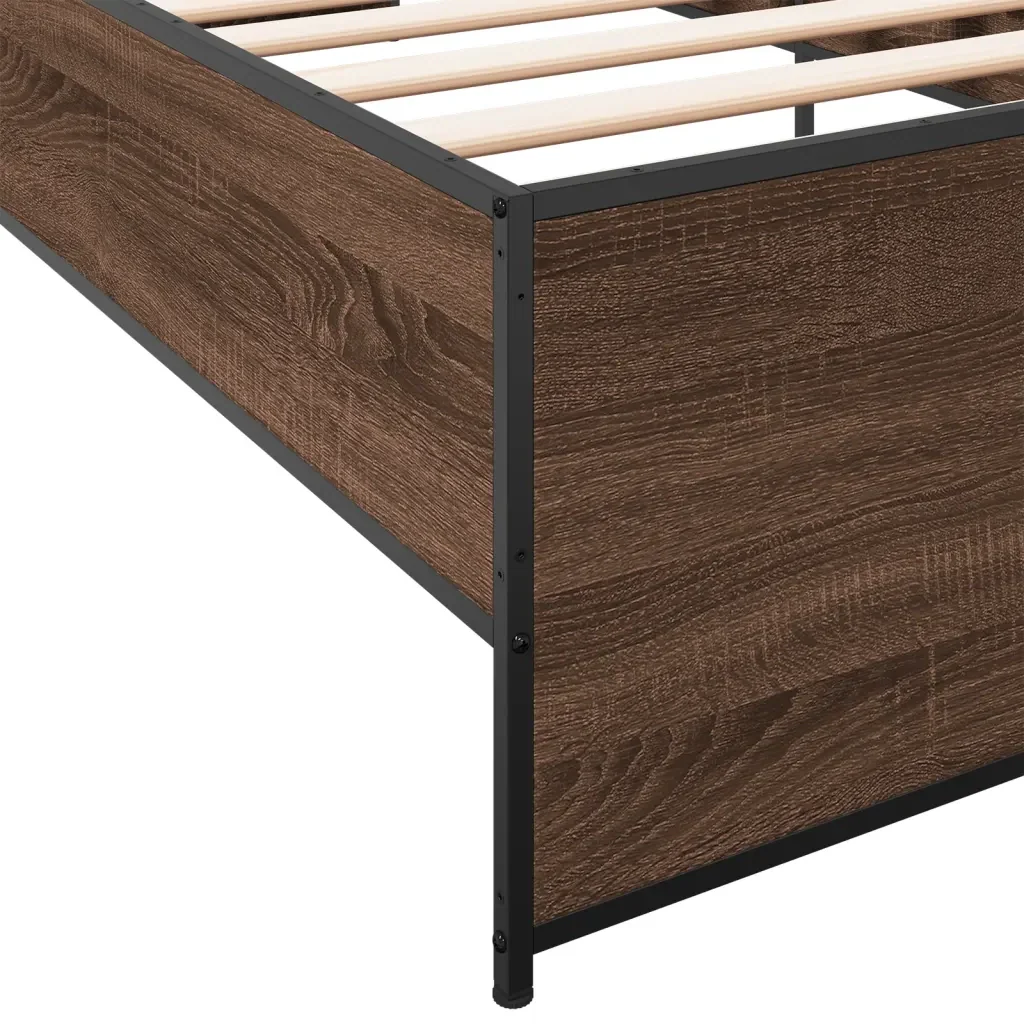 Letto singolo | Letto per adulti | Giroletto Rovere Marrone 75x190 cm Legno Multistrato e Metallo - Image 7