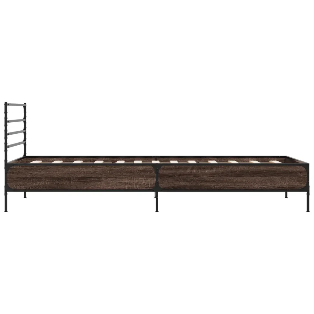 Letto singolo | Letto per adulti | Giroletto Rovere Marrone 75x190 cm Legno Multistrato e Metallo - Image 5