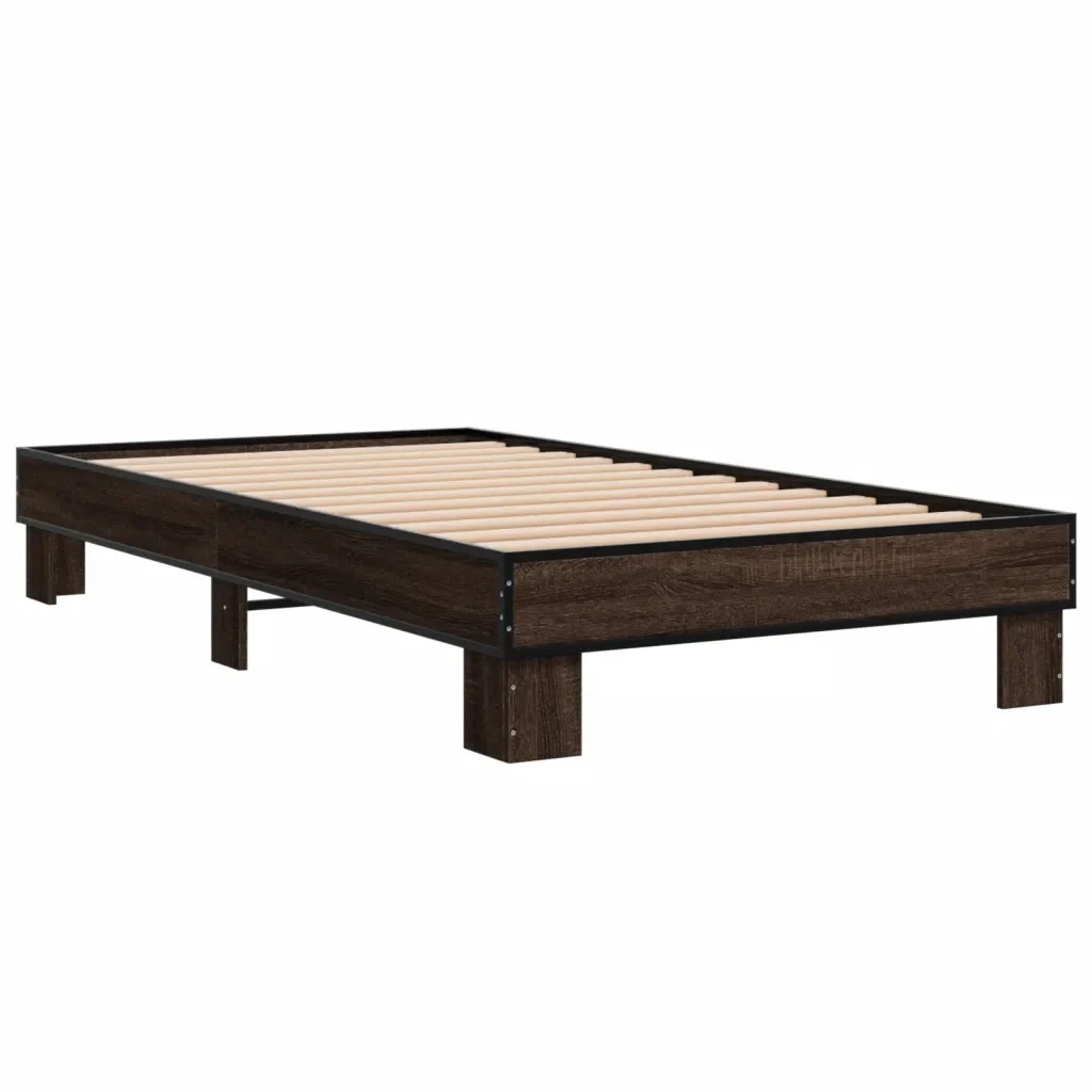 Letto singolo | Letto per adulti | Giroletto Rovere Marrone 75x190 cm Legno Multistrato e Metallo - Image 3