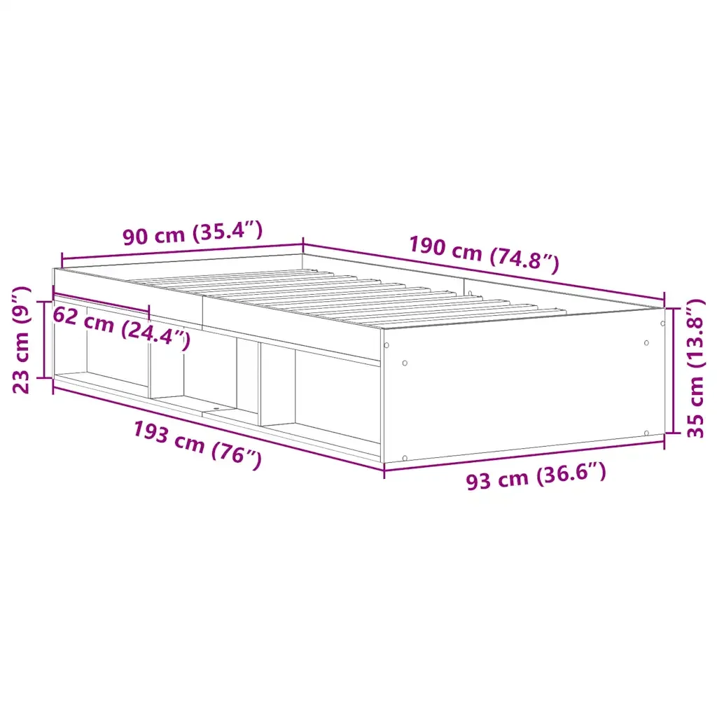 Letto singolo | Letto per adulti | Giroletto Rovere Marrone 90x190 cm - Image 10